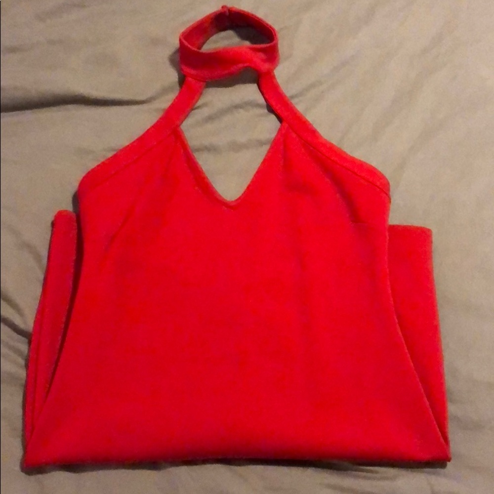 Red bodycon dress with choker type neckline